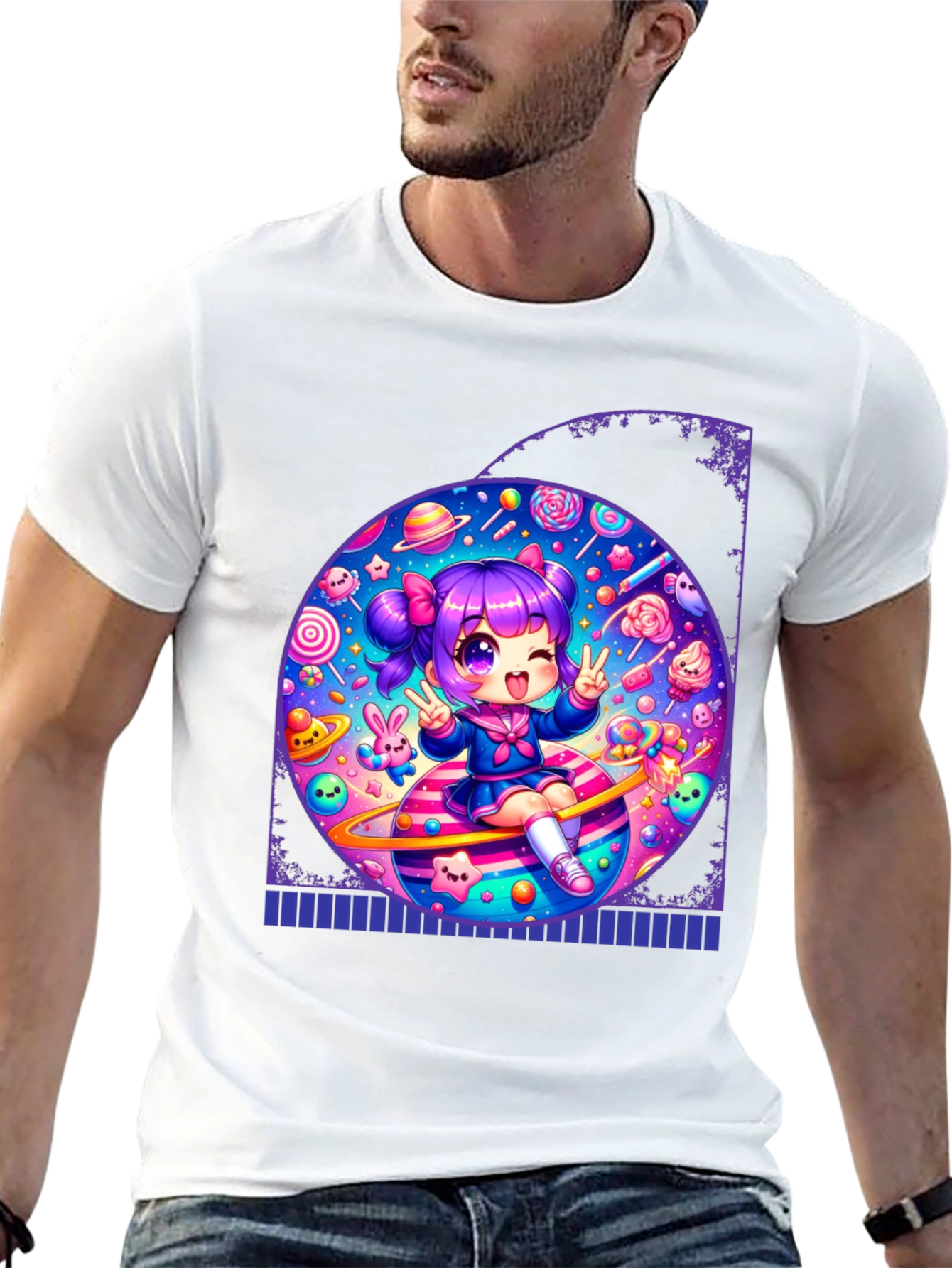 Kawaii Anime Girl on Planet T-Shirt