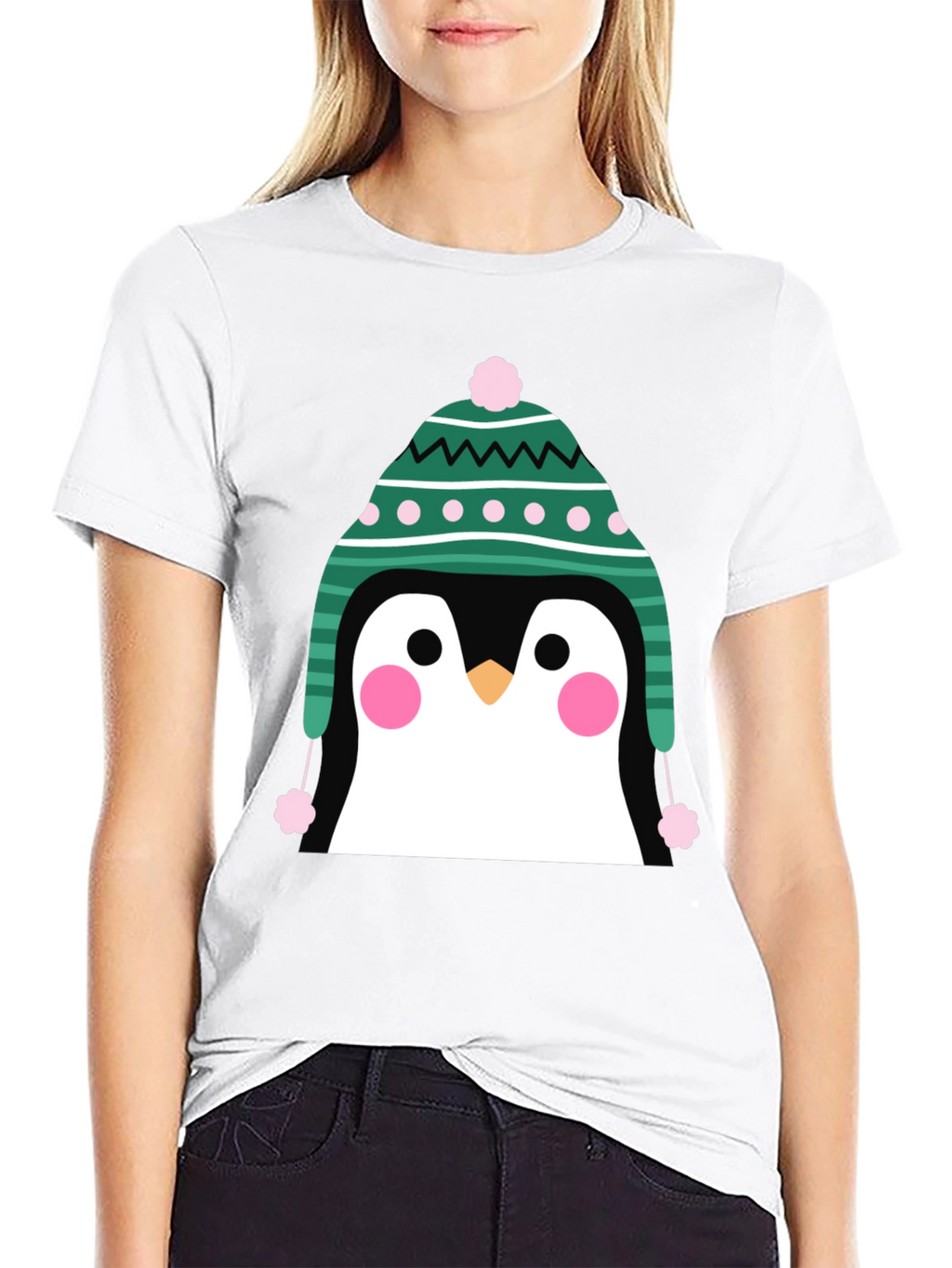 Penguin Winter Hat Graphic Tee - Cute Holiday T-Shirt
