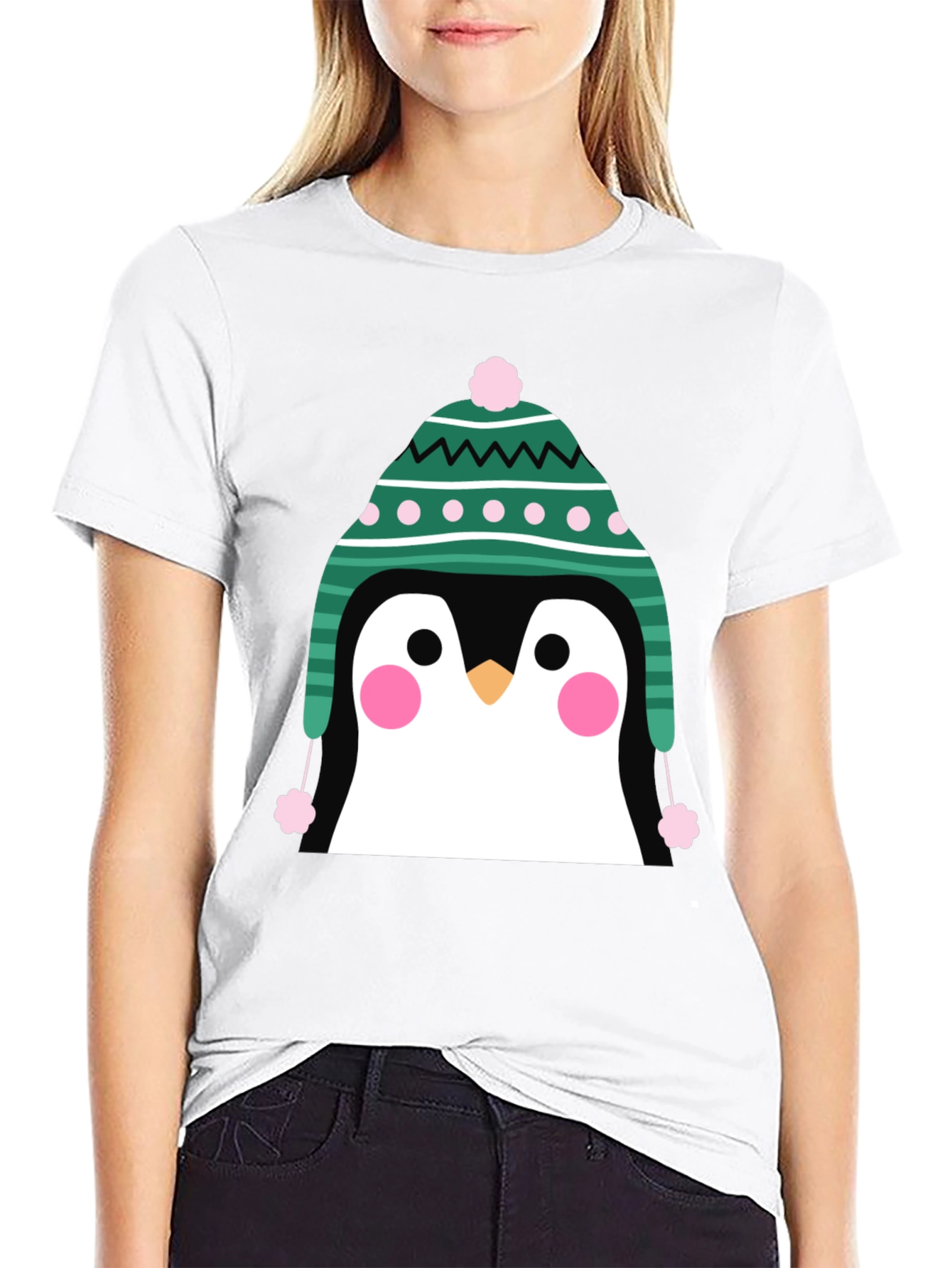 Penguin Winter Hat Graphic Tee - Cute Holiday T-Shirt