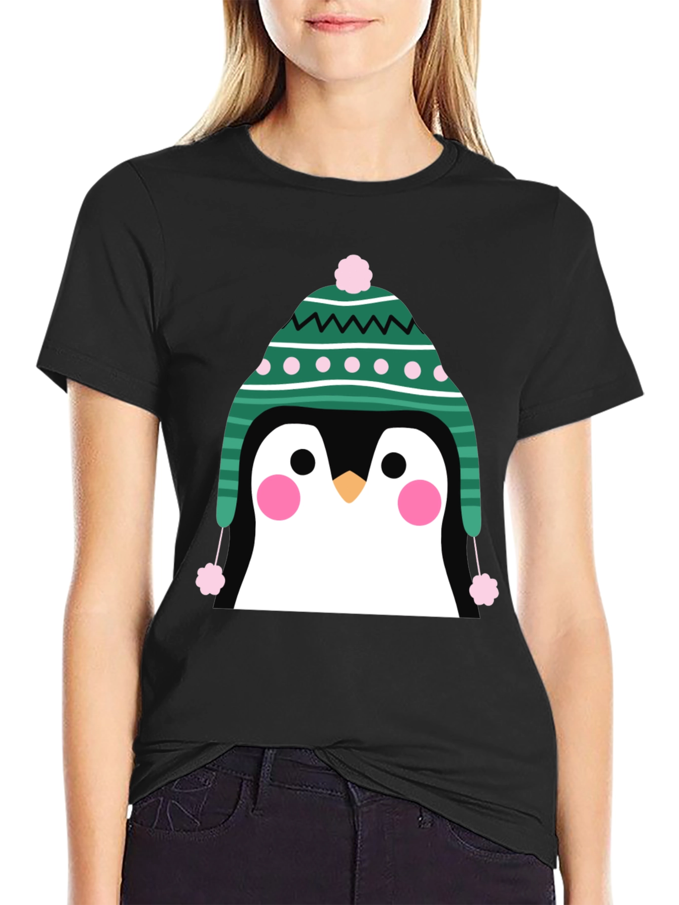 Penguin Winter Hat Graphic Tee - Cute Holiday T-Shirt