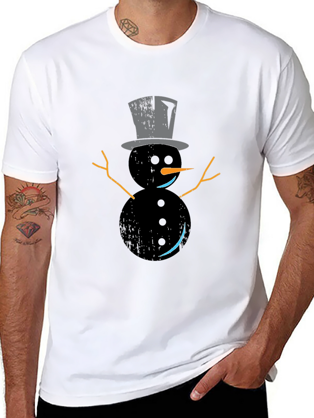 Snowman Graphic Tee - Black Holiday Shirt