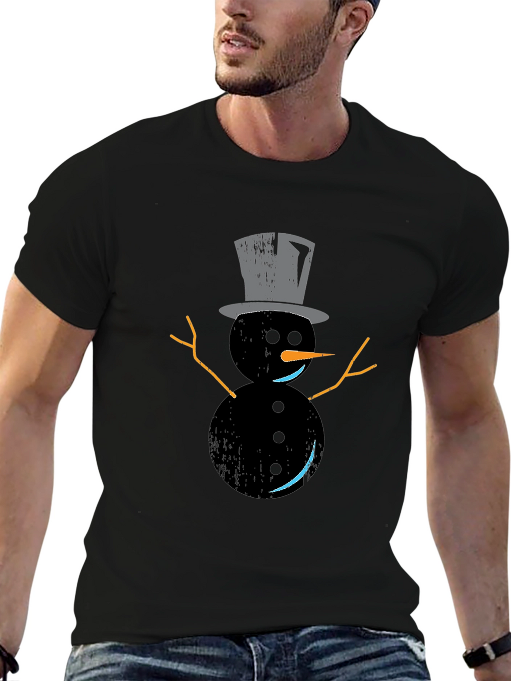 Snowman Graphic Tee - Black Holiday Shirt