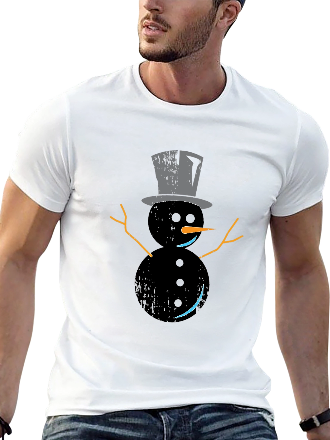 Snowman Graphic Tee - Black Holiday Shirt