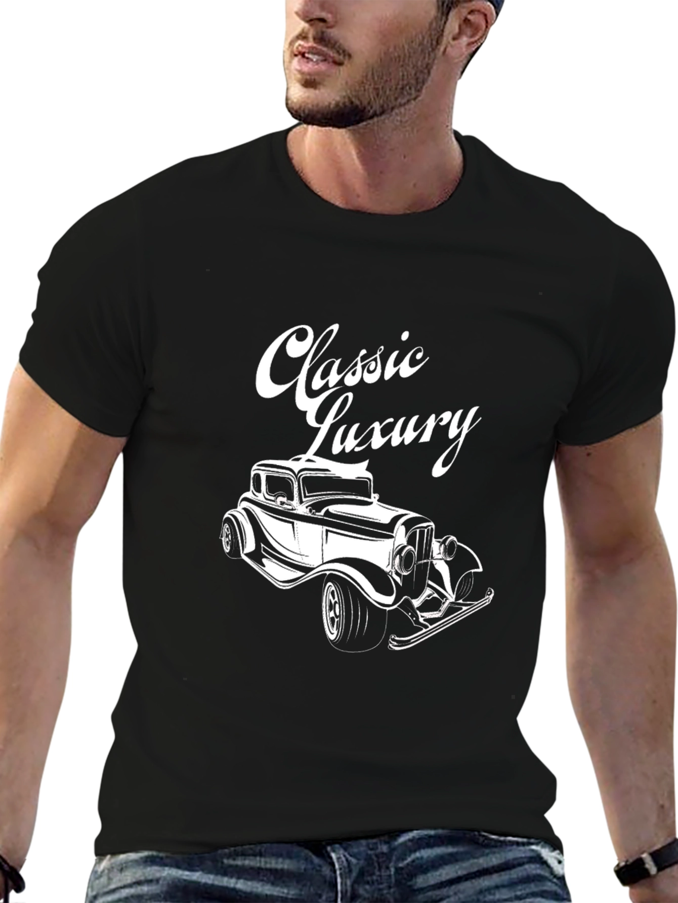 Classic Luxury Car Graphic T-Shirt - Stylish Black Tee