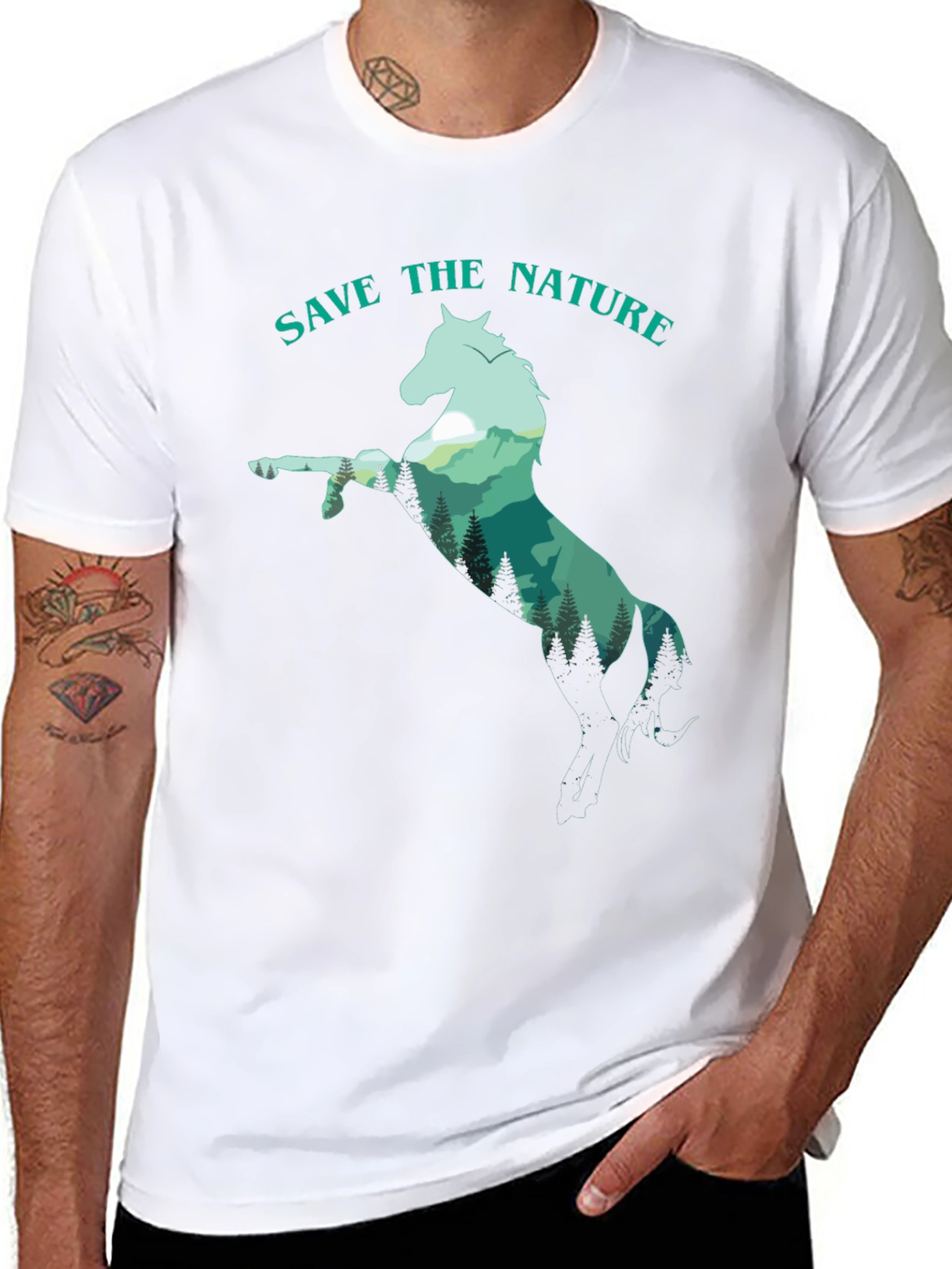 Save the Nature Horse Graphic Tee - Black