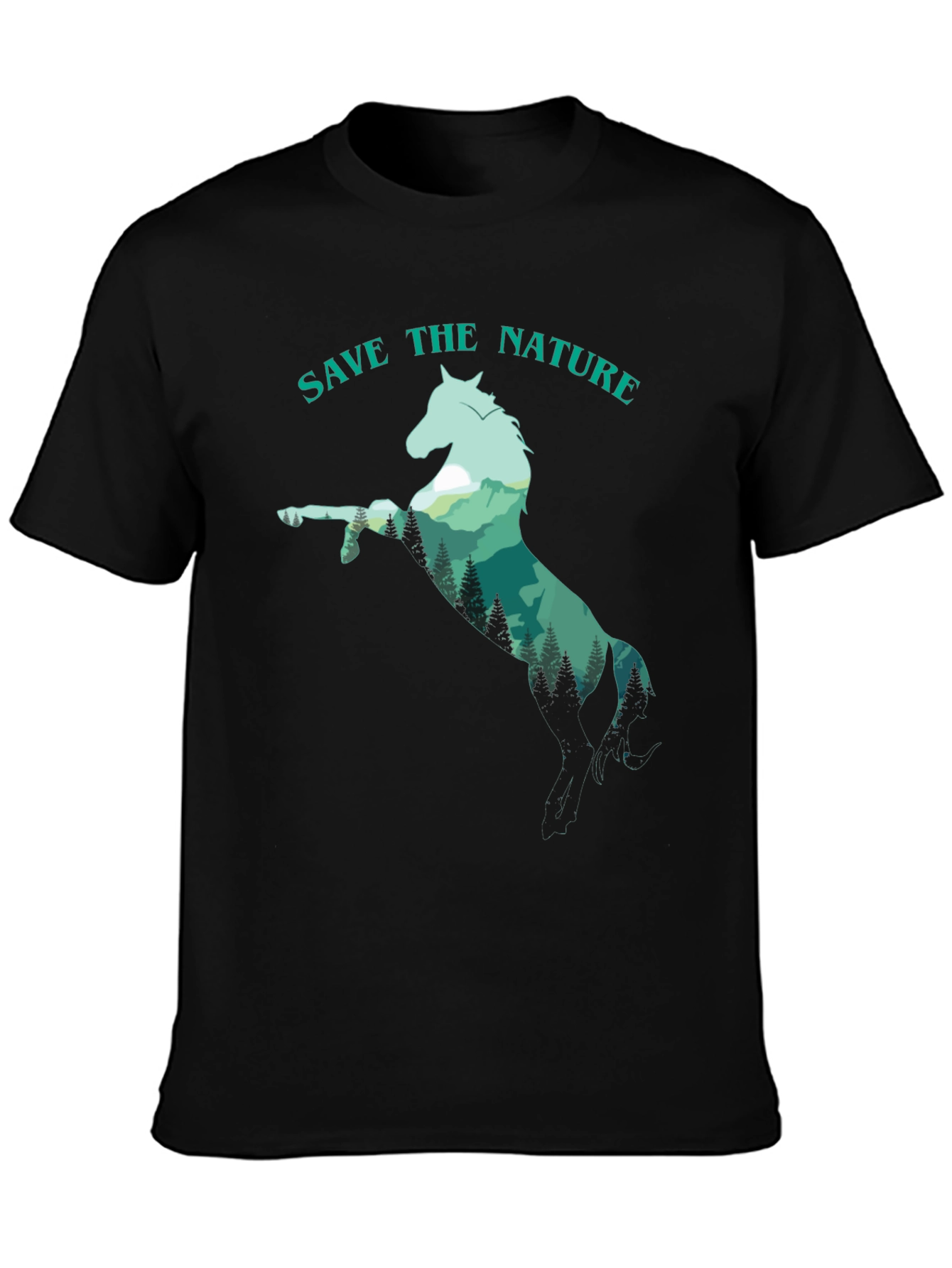 Save the Nature Horse Graphic Tee - Black