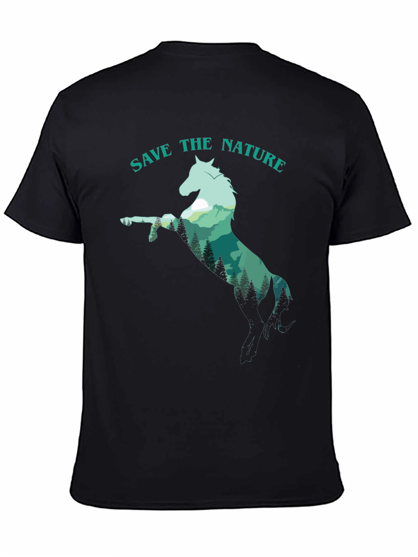 Save the Nature Horse Graphic Tee - Black