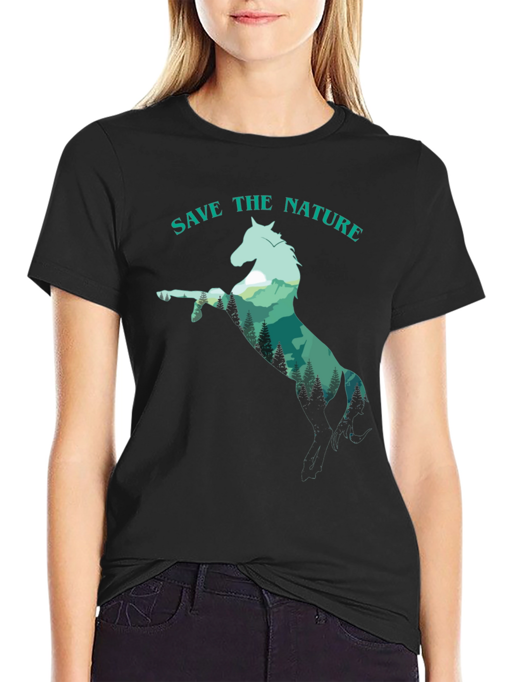 Save the Nature Horse Graphic Tee - Black
