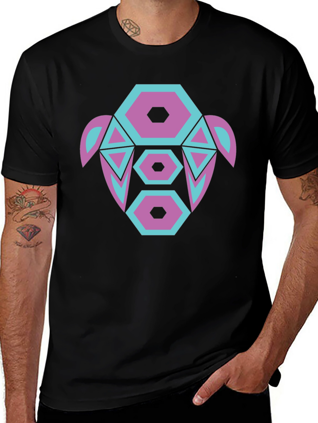 Abstract Turtle Graphic Tee - Black Cotton