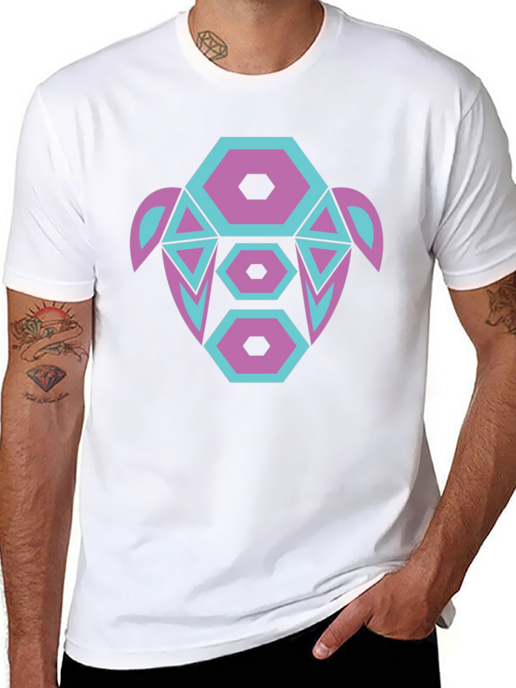 Abstract Turtle Graphic Tee - Black Cotton