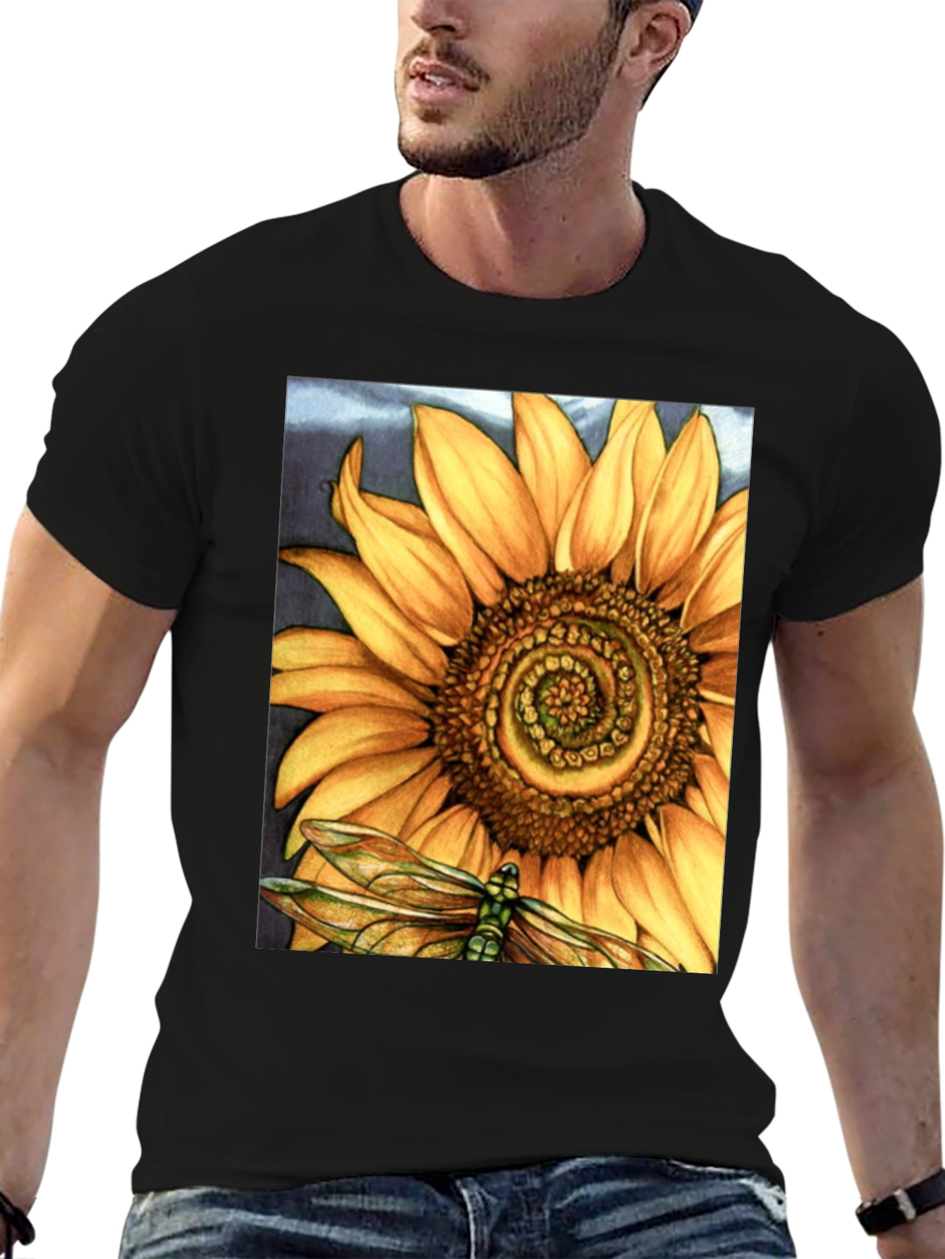 Sunflower Dragonfly Graphic Print T-Shirt