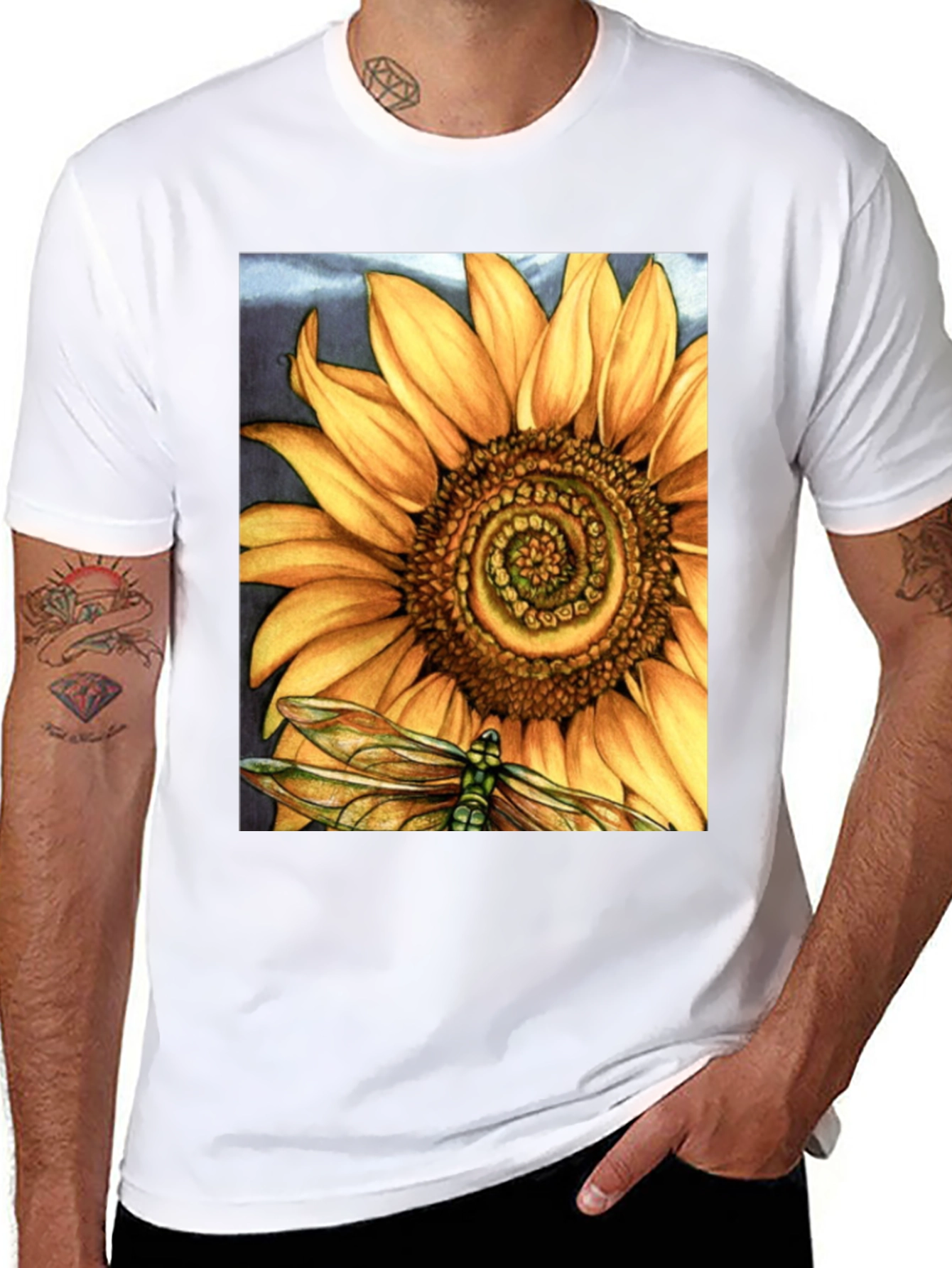 Sunflower Dragonfly Graphic Print T-Shirt