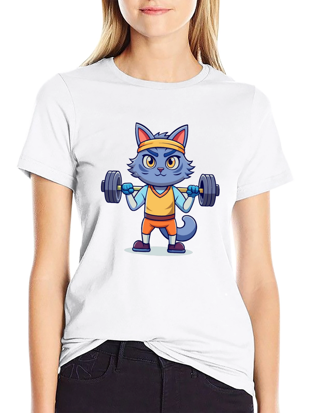 Weightlifting Cat T-Shirt - Black Cotton Tee