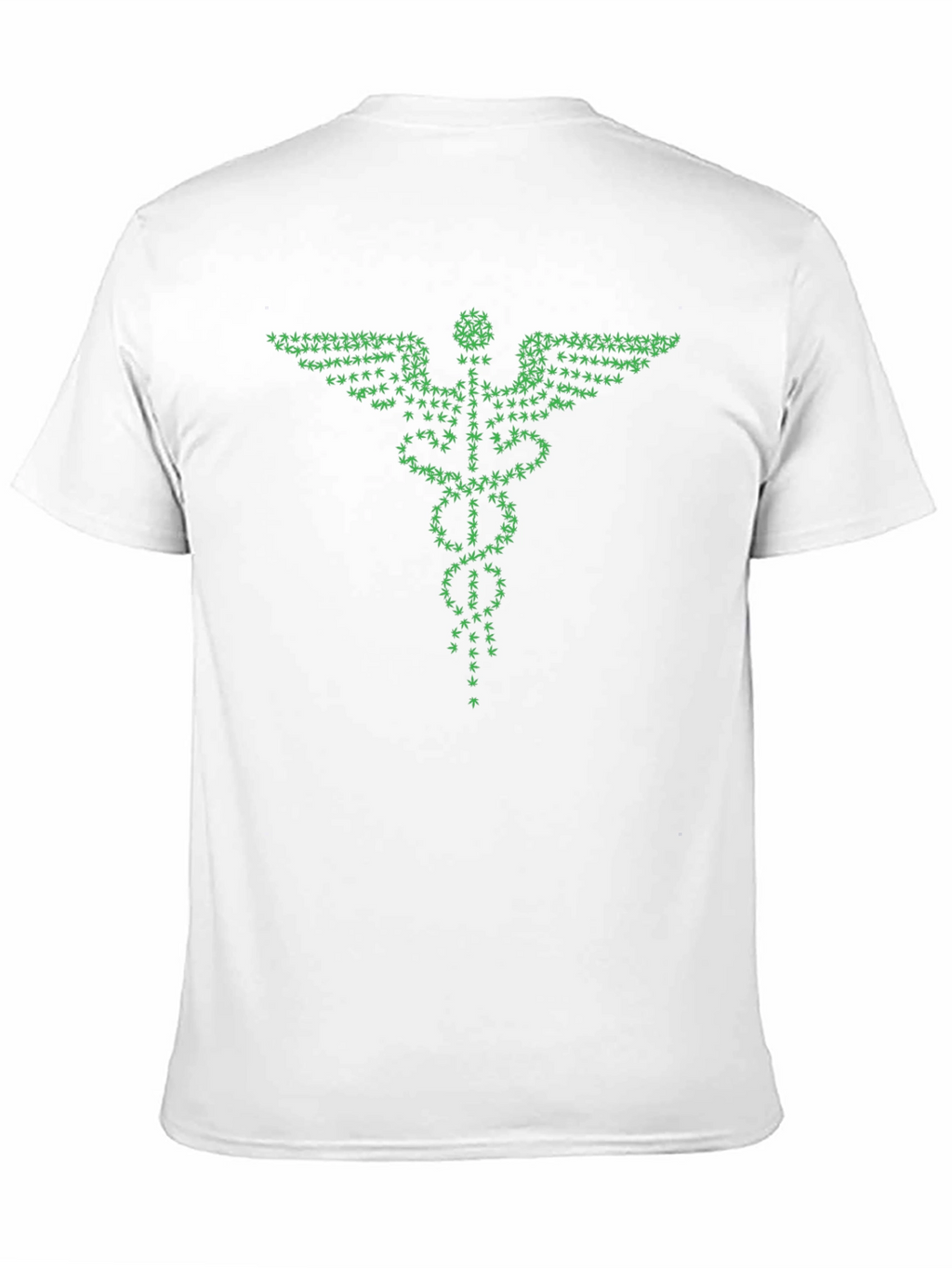 Green Caduceus T-Shirt - Cannabis Leaf Design