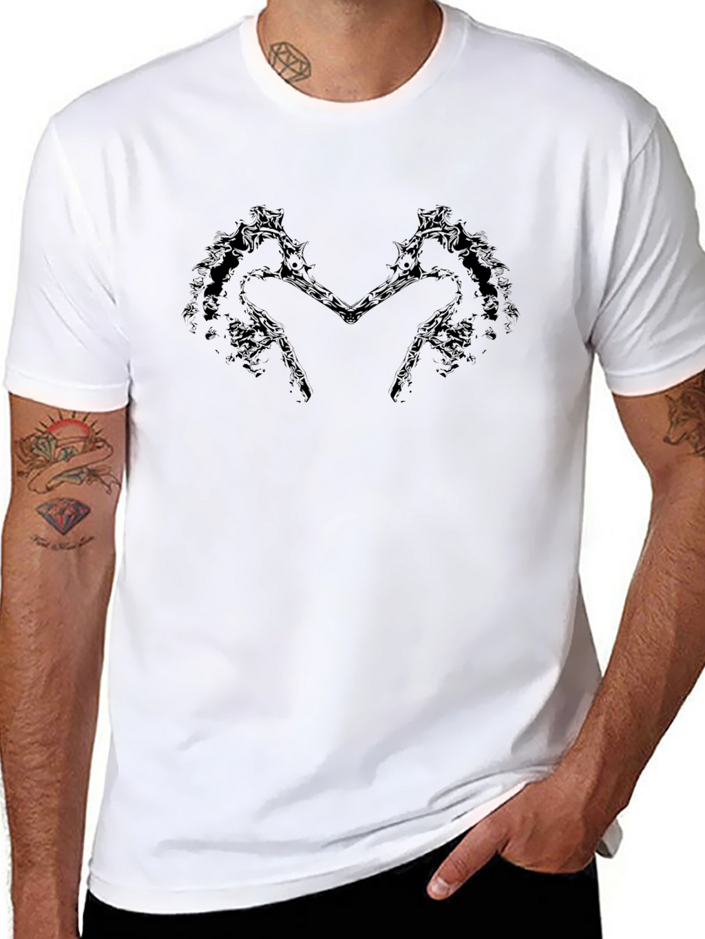 Edgy Seahorse Axes T-Shirt - Black