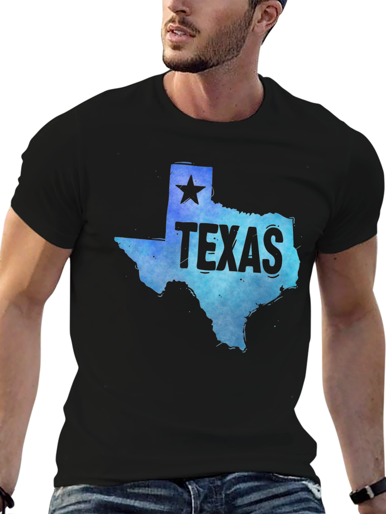 Texas State Map Graphic Tee - Mens Black T-Shirt