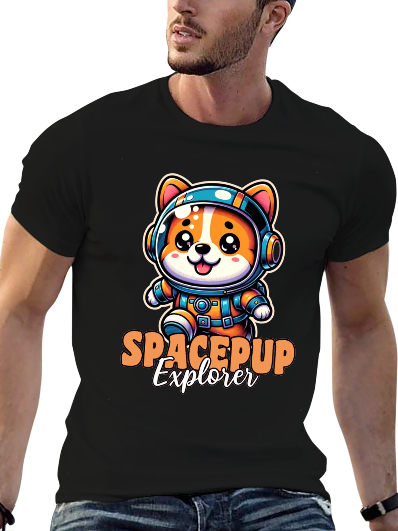 Space Pup Explorer Black T-Shirt