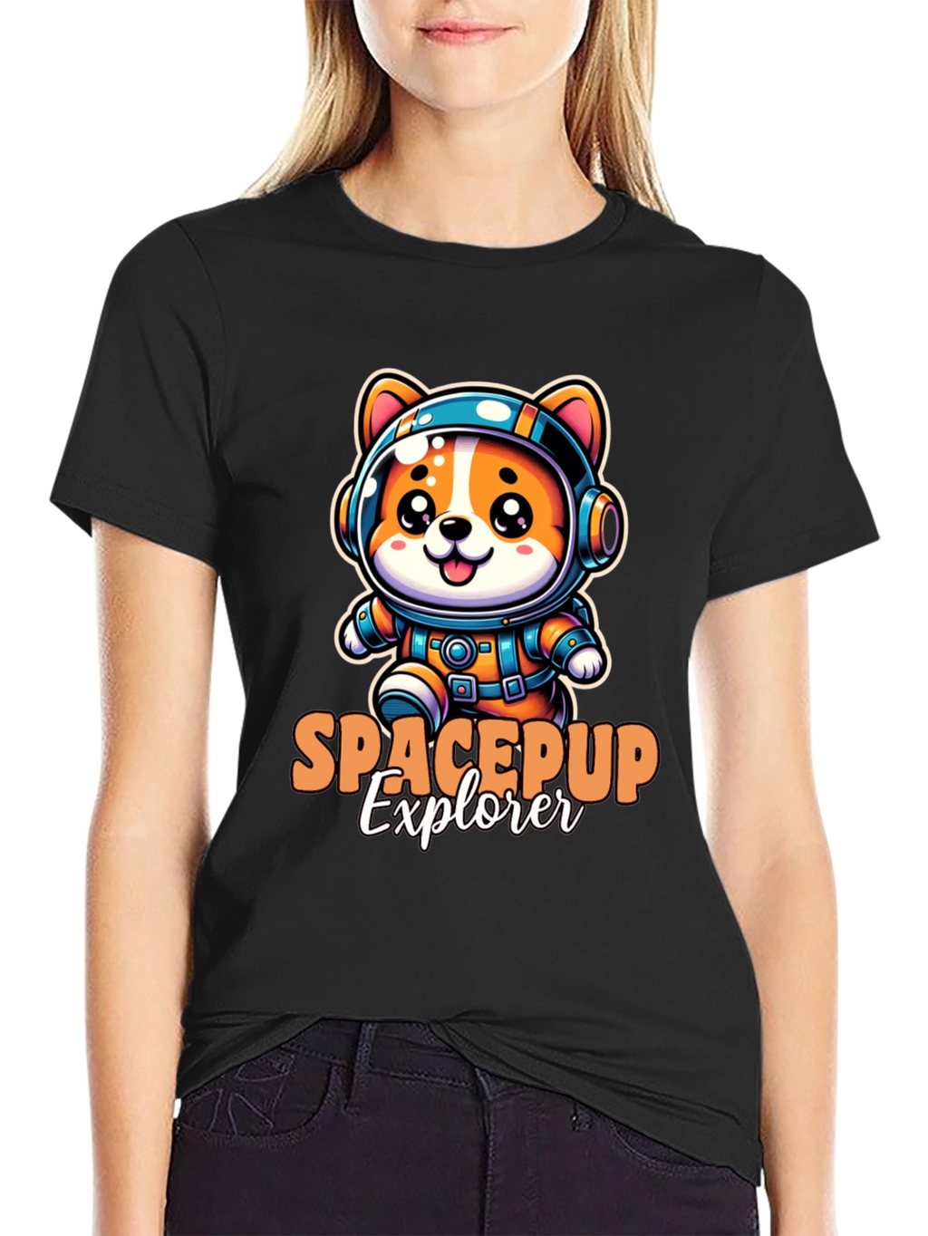 Space Pup Explorer Black T-Shirt