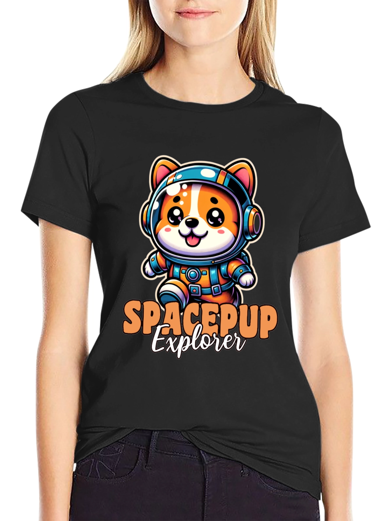 Space Pup Explorer Black T-Shirt
