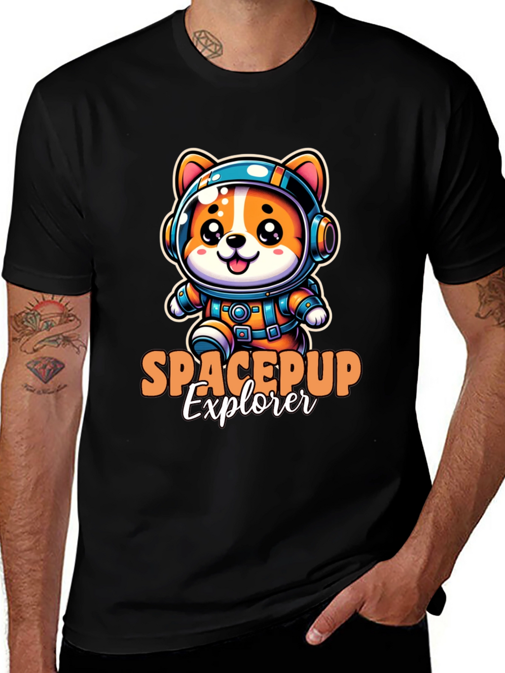 Space Pup Explorer Black T-Shirt
