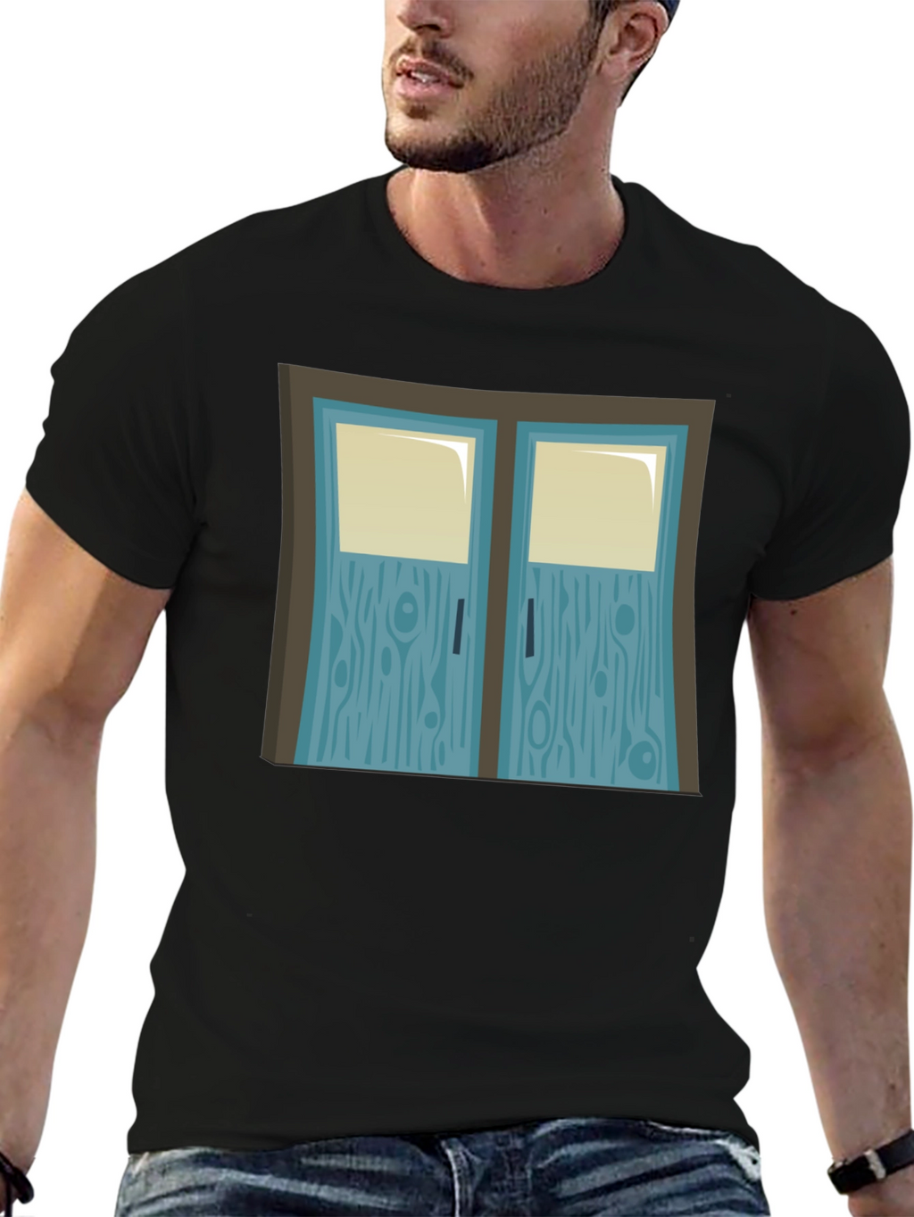 Cartoon Double Door Graphic Tee