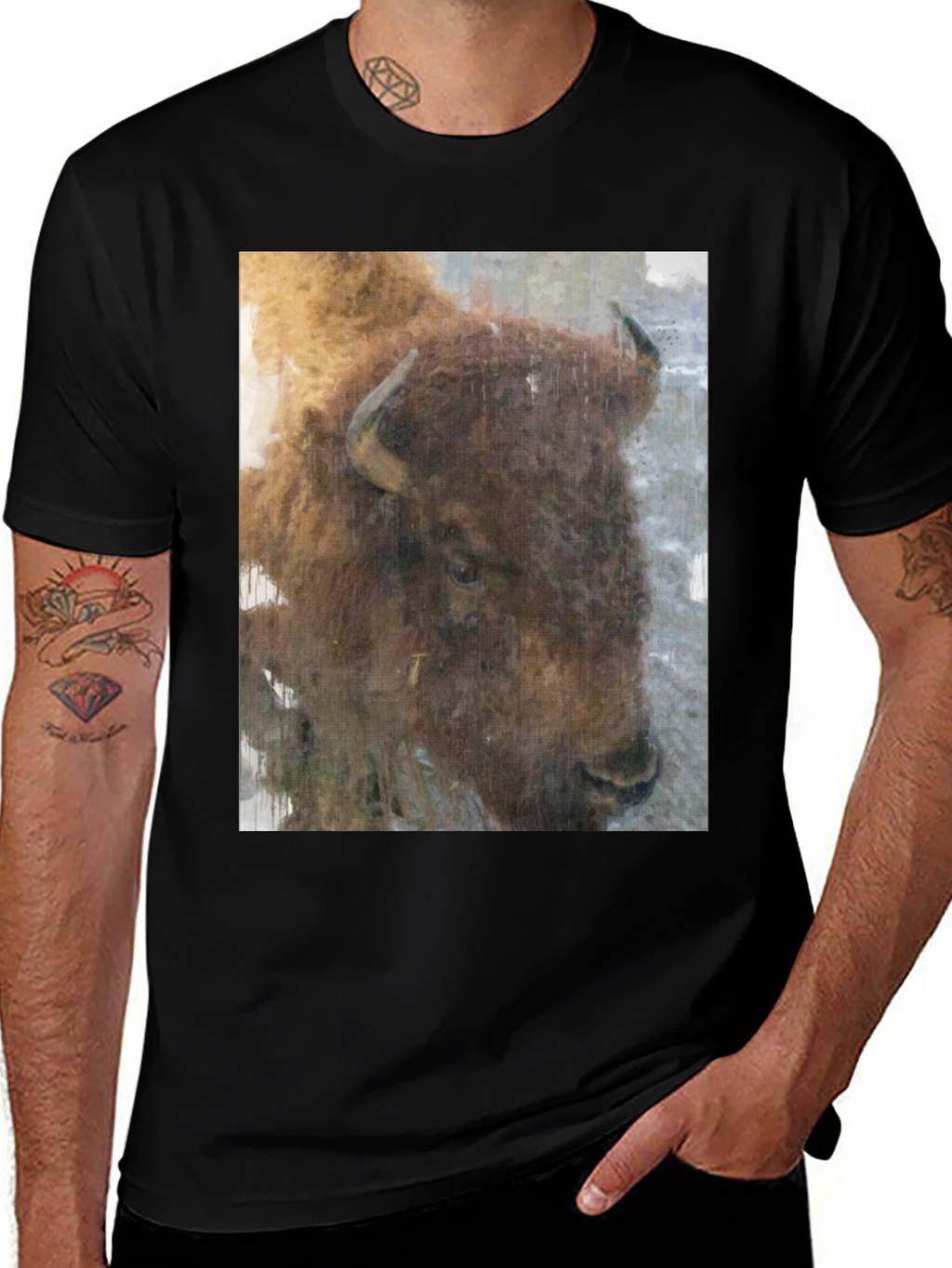 Bison Graphic Print Black T-Shirt