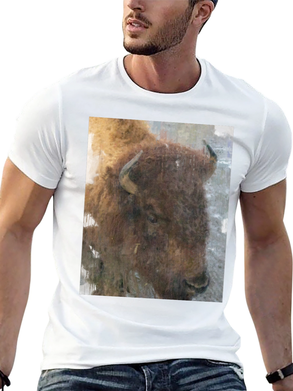 Bison Graphic Print Black T-Shirt