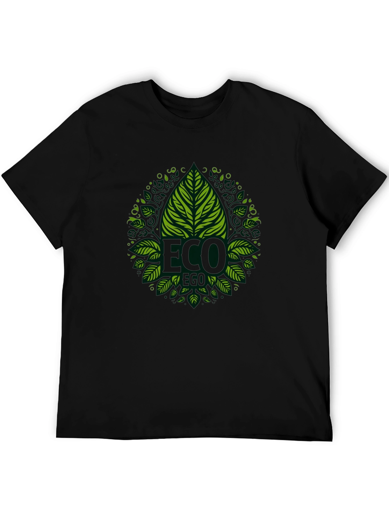 Eco-Friendly Black T-Shirt with Green Leaf Design
