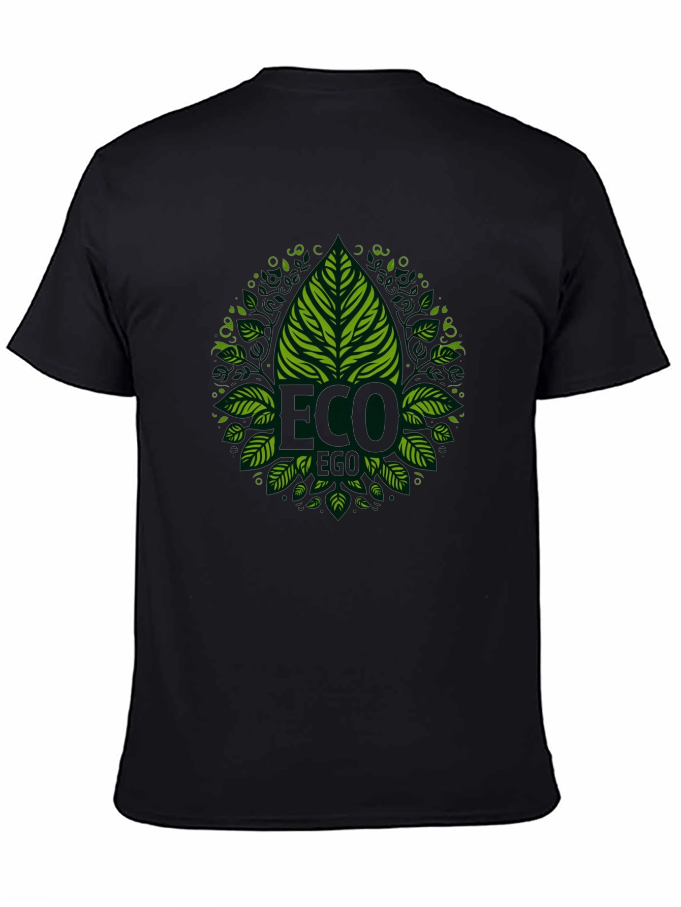 Eco-Friendly Black T-Shirt with Green Leaf Design