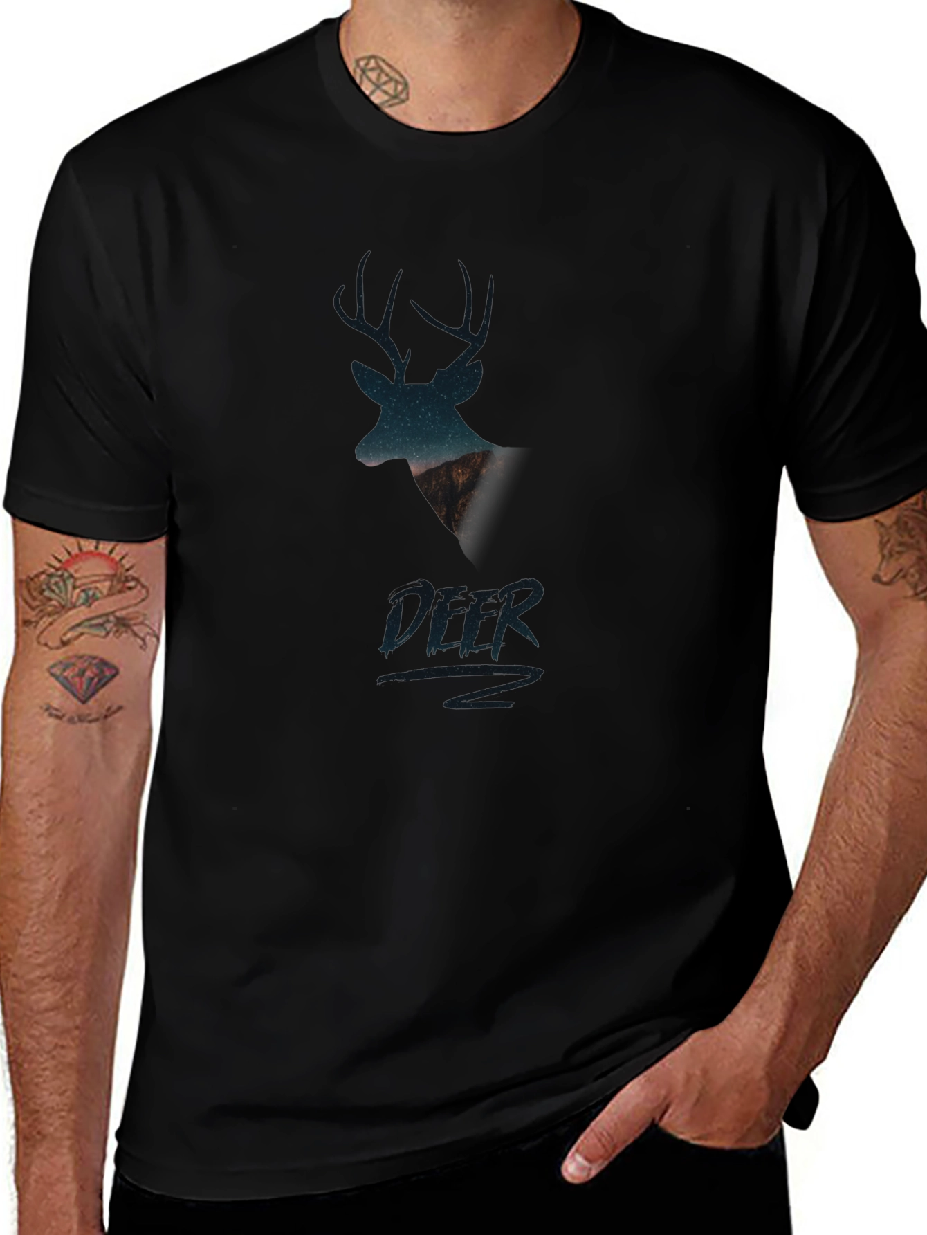 Deer Graphic Black T-Shirt