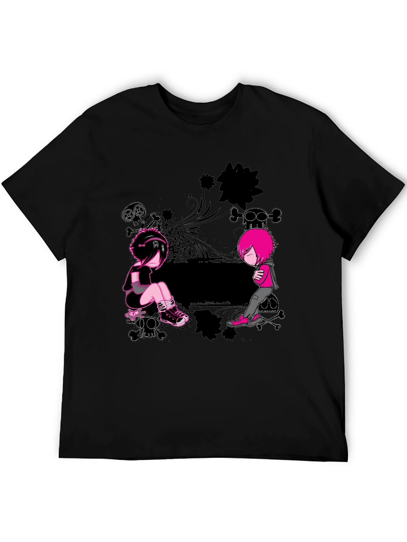 Emo Style Graphic Print Black T-Shirt