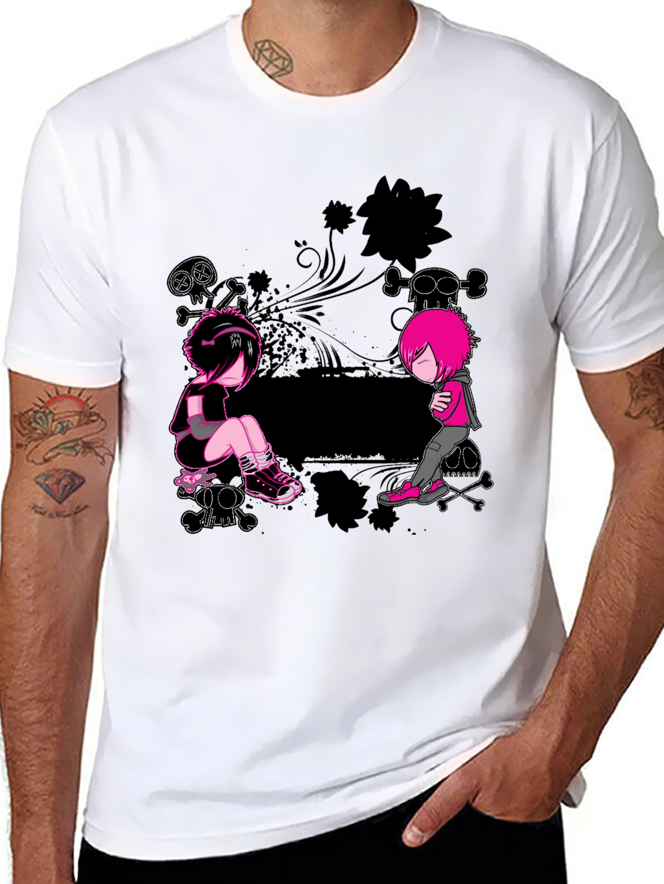 Emo Style Graphic Print Black T-Shirt