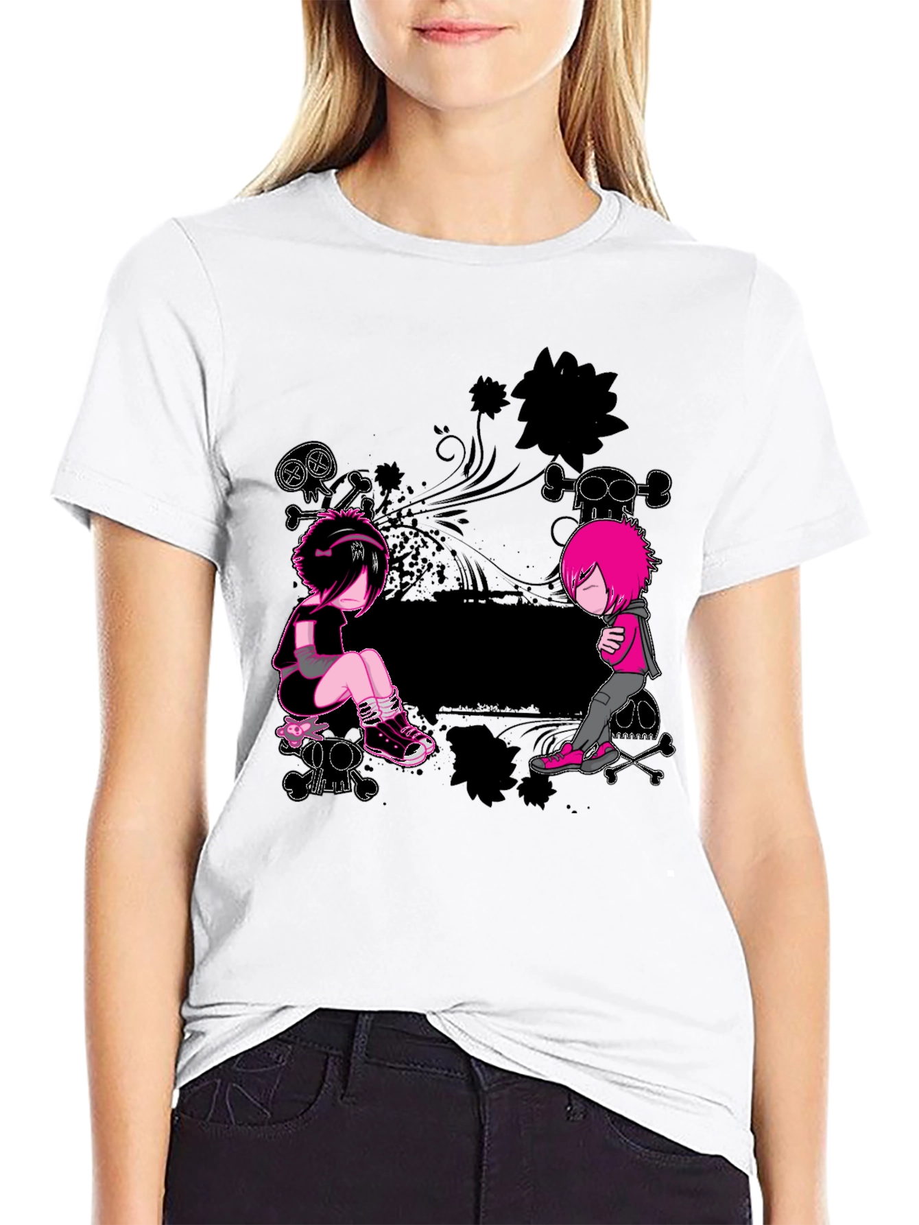 Emo Style Graphic Print Black T-Shirt