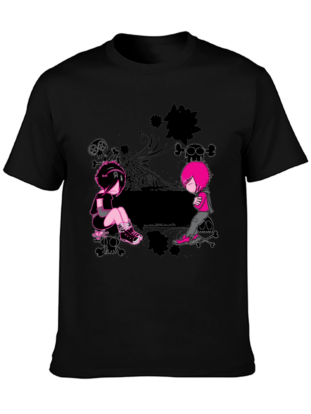 Emo Style Graphic Print Black T-Shirt