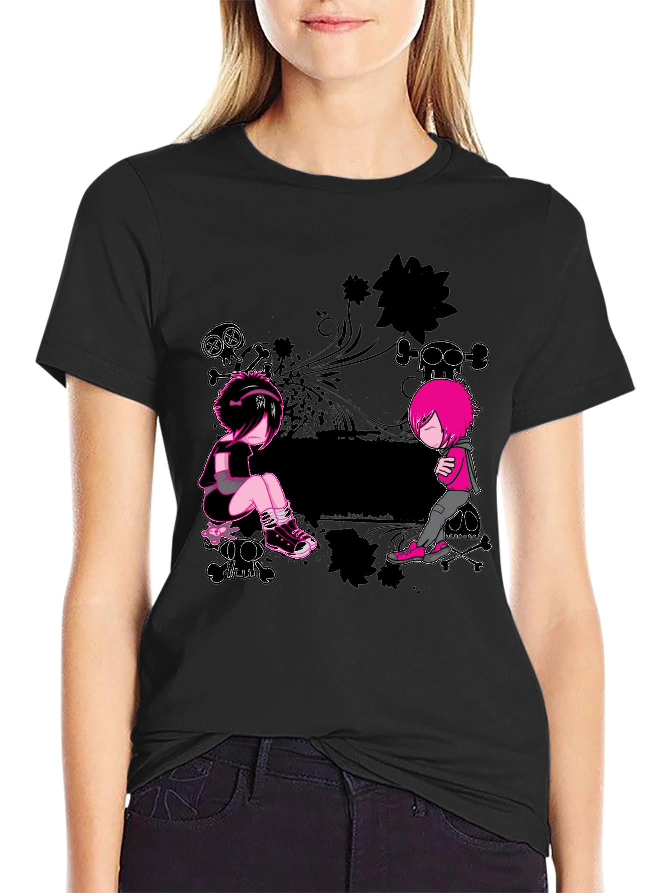 Emo Style Graphic Print Black T-Shirt