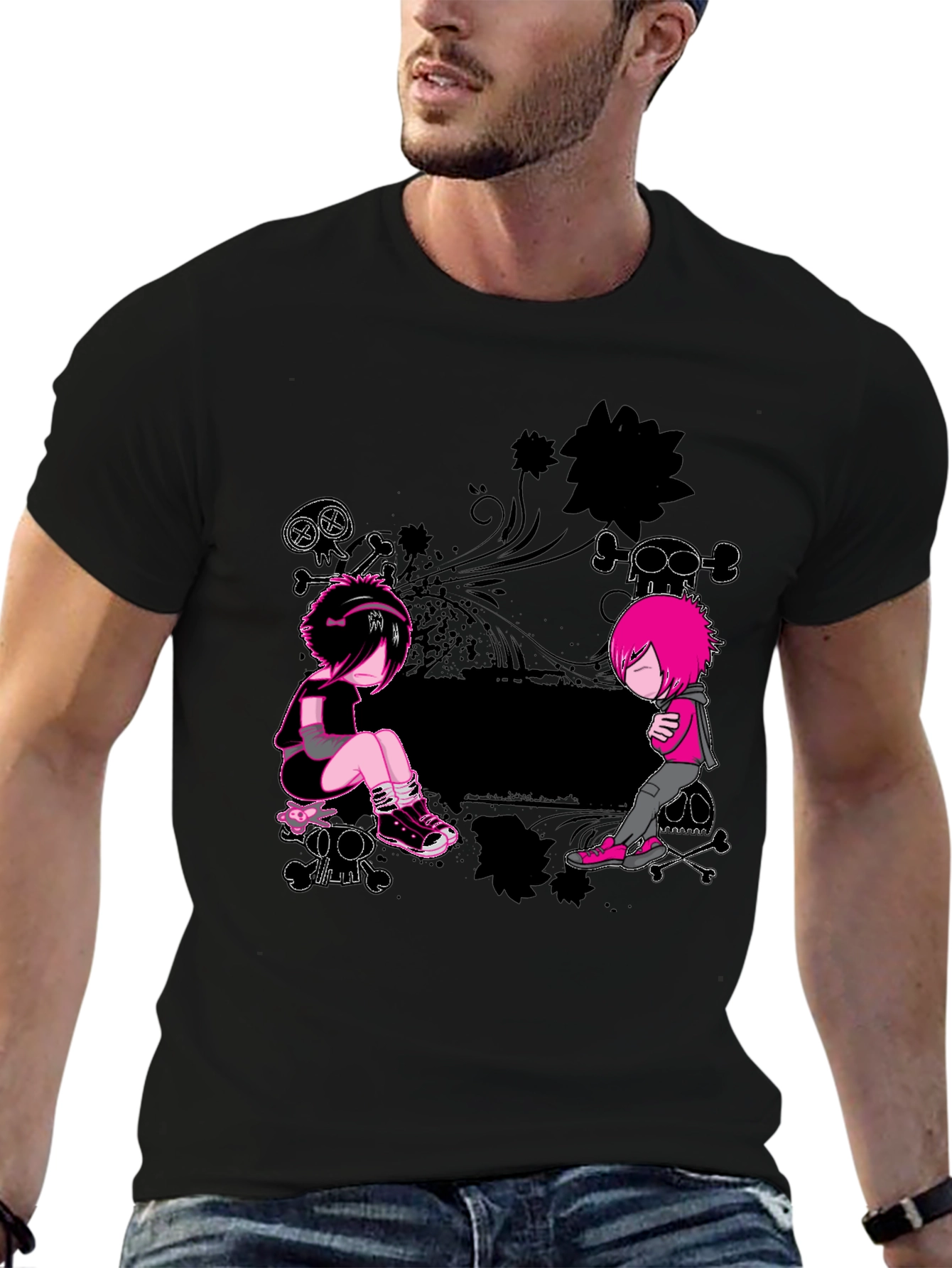Emo Style Graphic Print Black T-Shirt