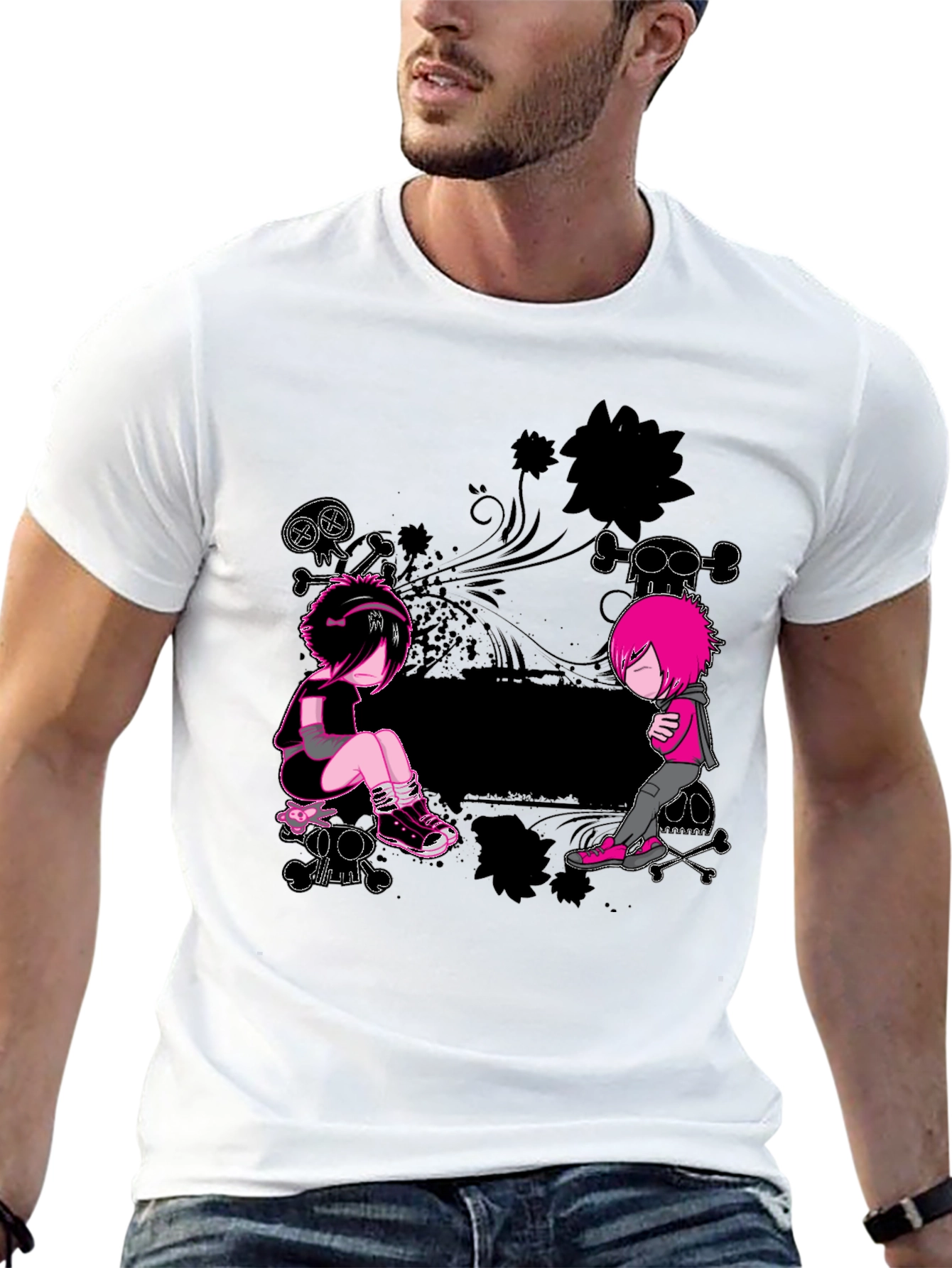 Emo Style Graphic Print Black T-Shirt