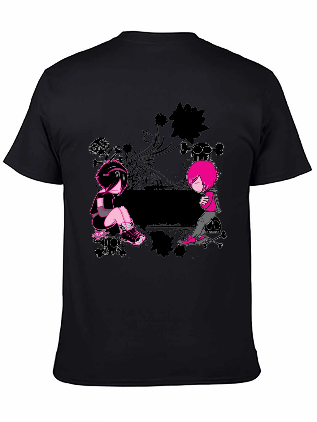 Emo Style Graphic Print Black T-Shirt