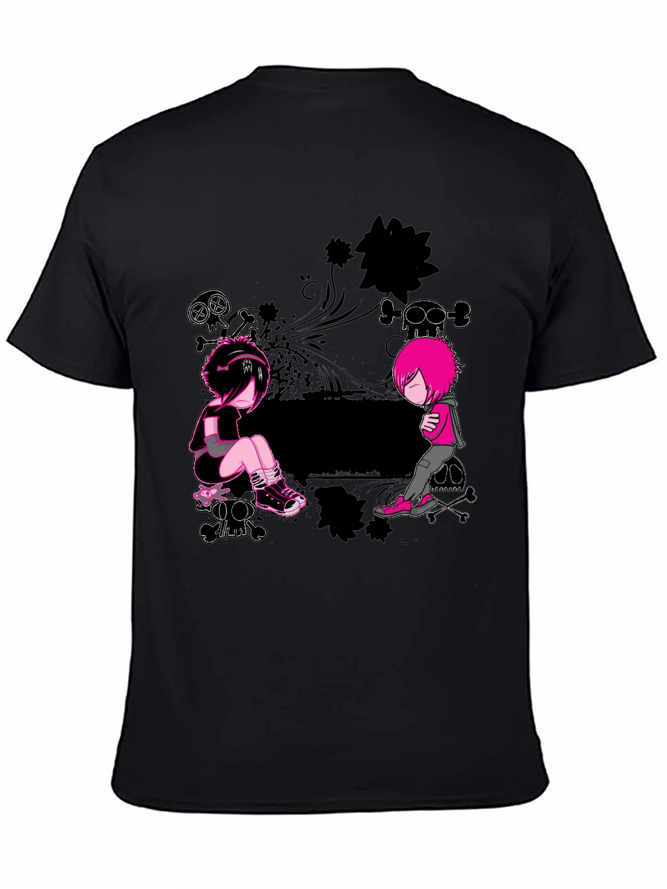 Emo Style Graphic Print Black T-Shirt
