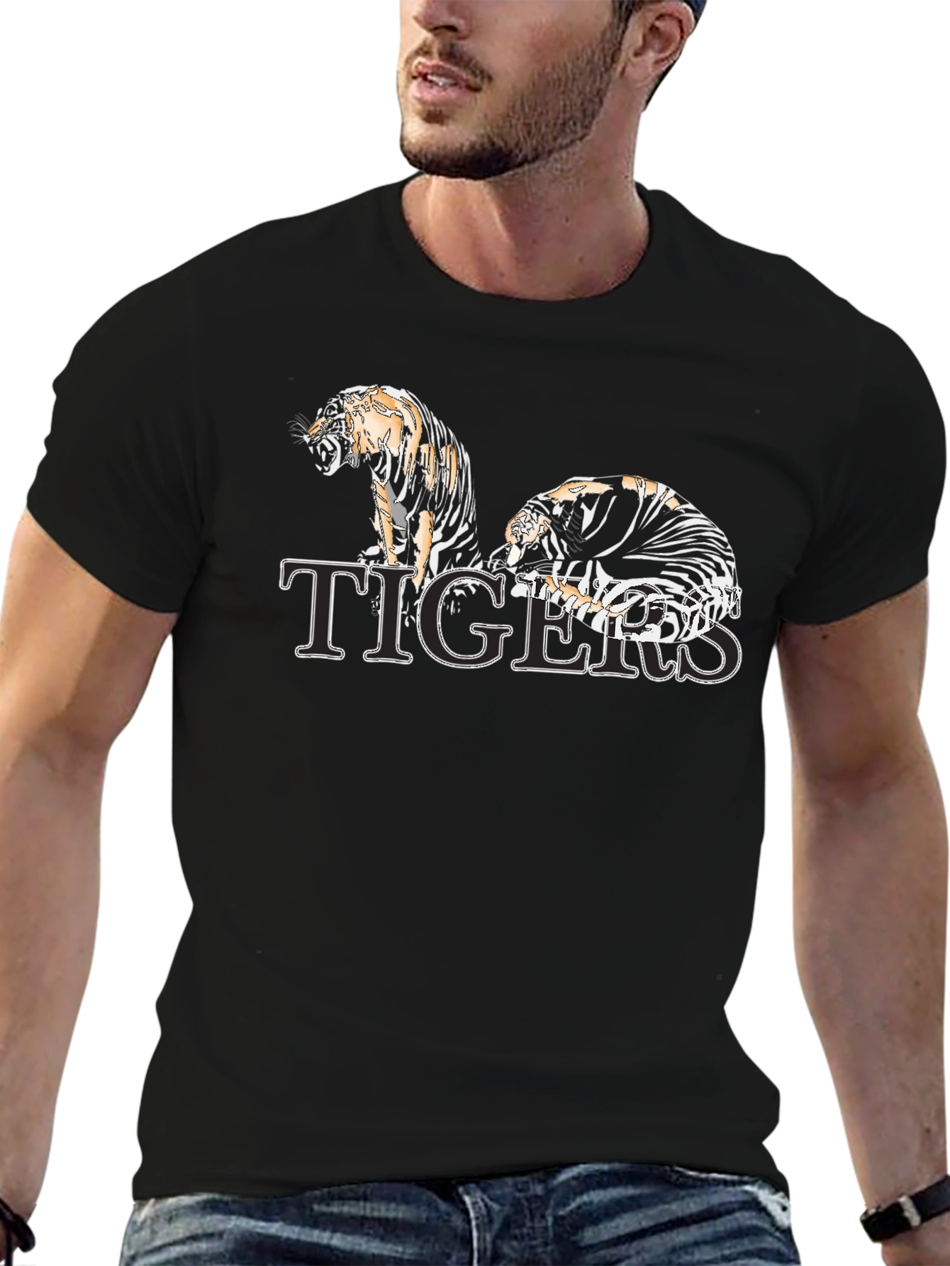Tigers Graphic Print Black T-Shirt
