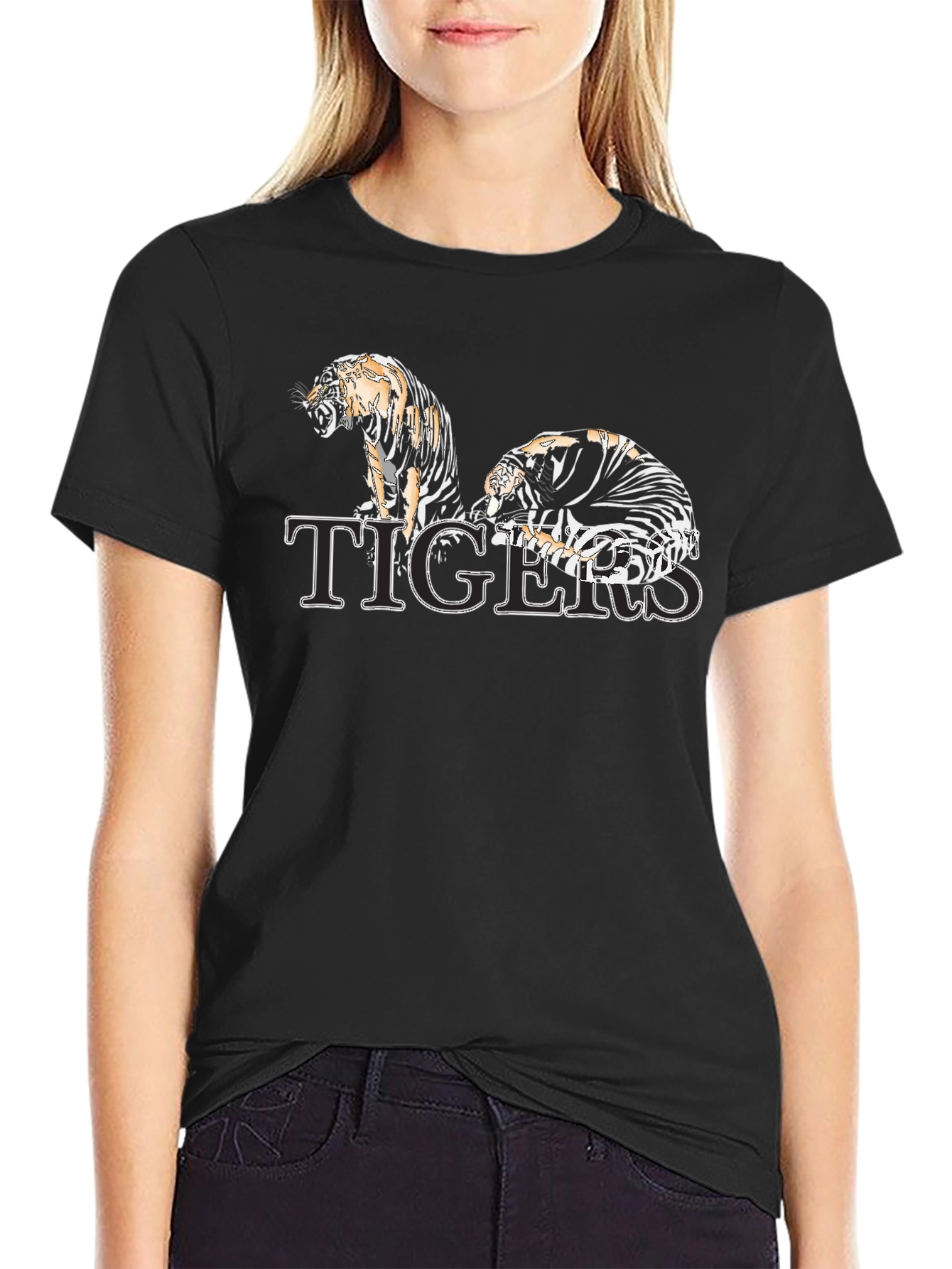 Tigers Graphic Print Black T-Shirt