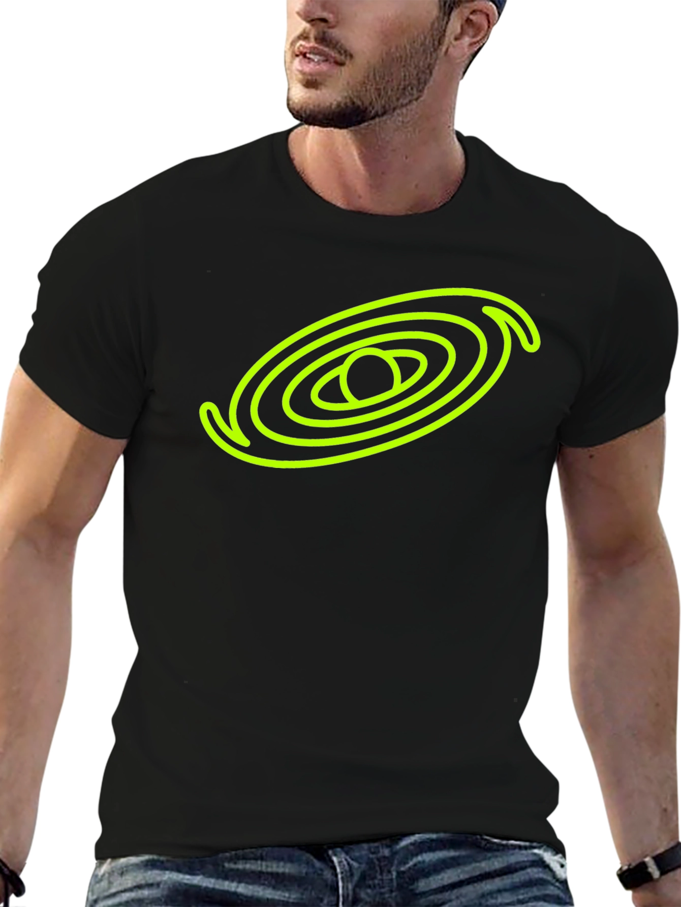 Black T-Shirt with Neon Galaxy Design