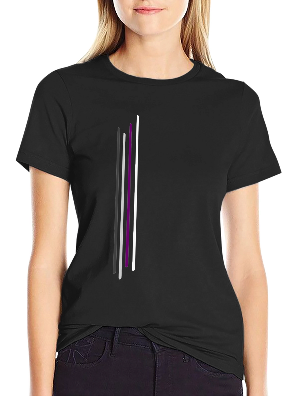 Asexual Pride Vertical Stripes Black T-Shirt
