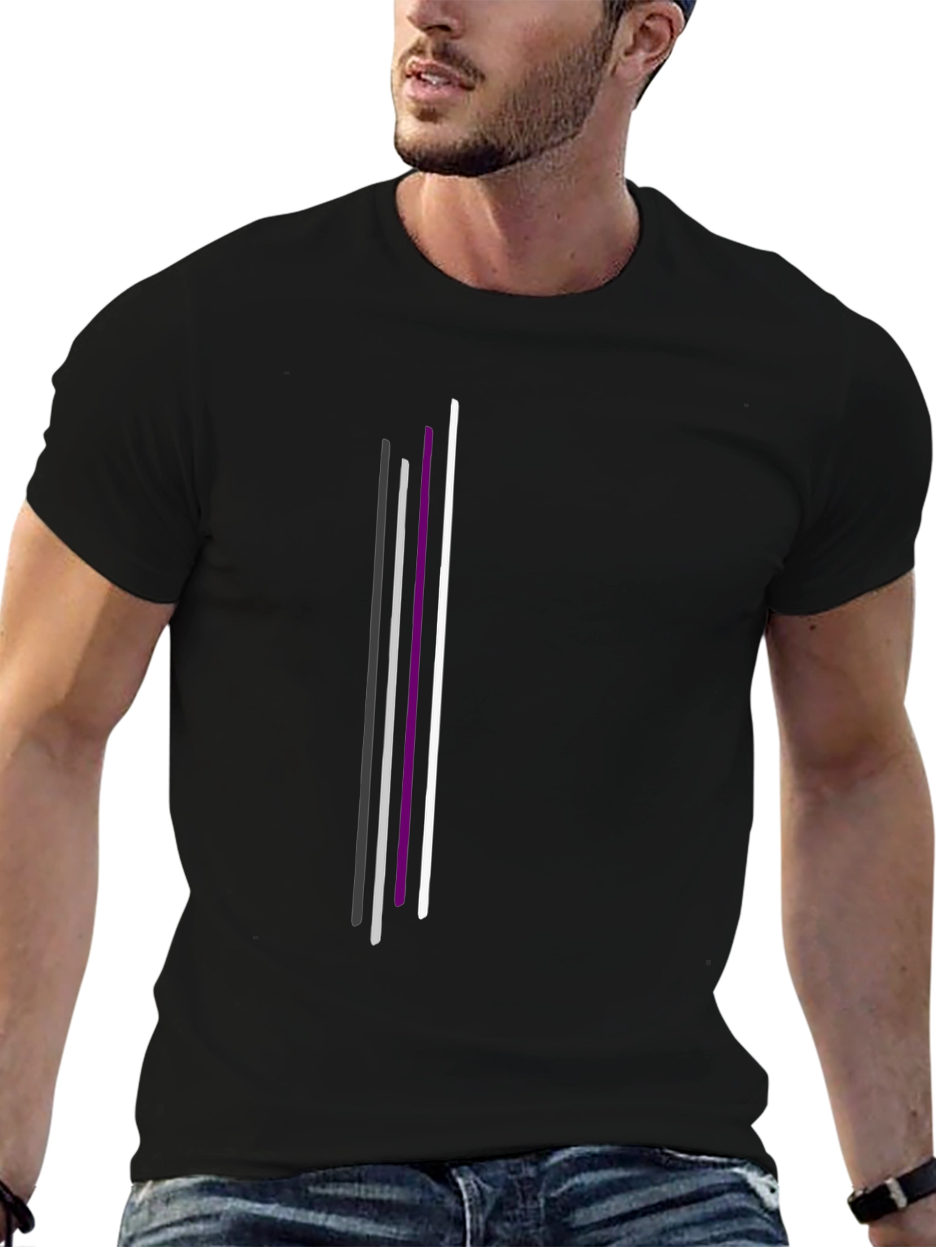 Asexual Pride Vertical Stripes Black T-Shirt