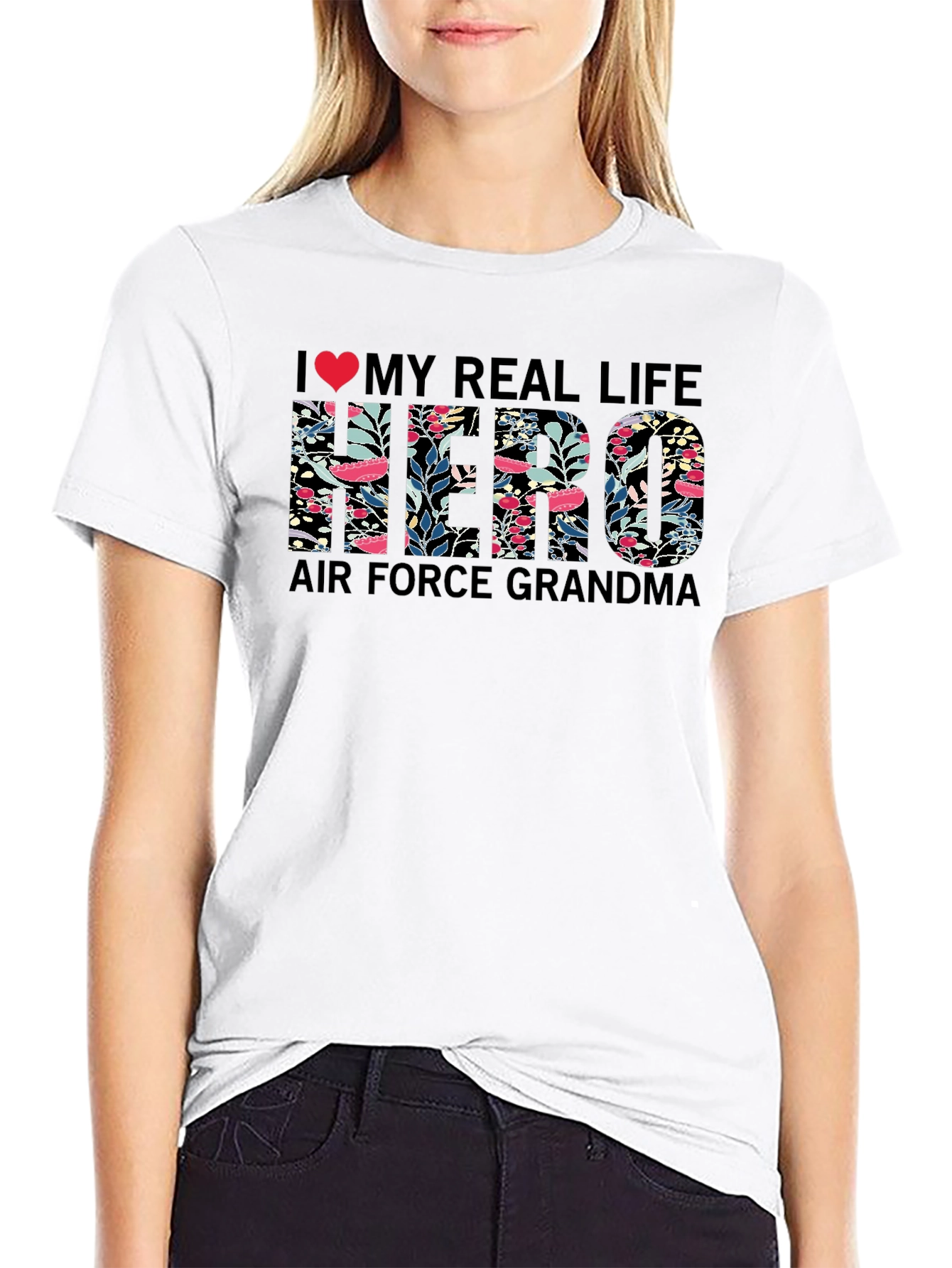 Air Force Grandma T-Shirt - My Real Life Hero Floral Design