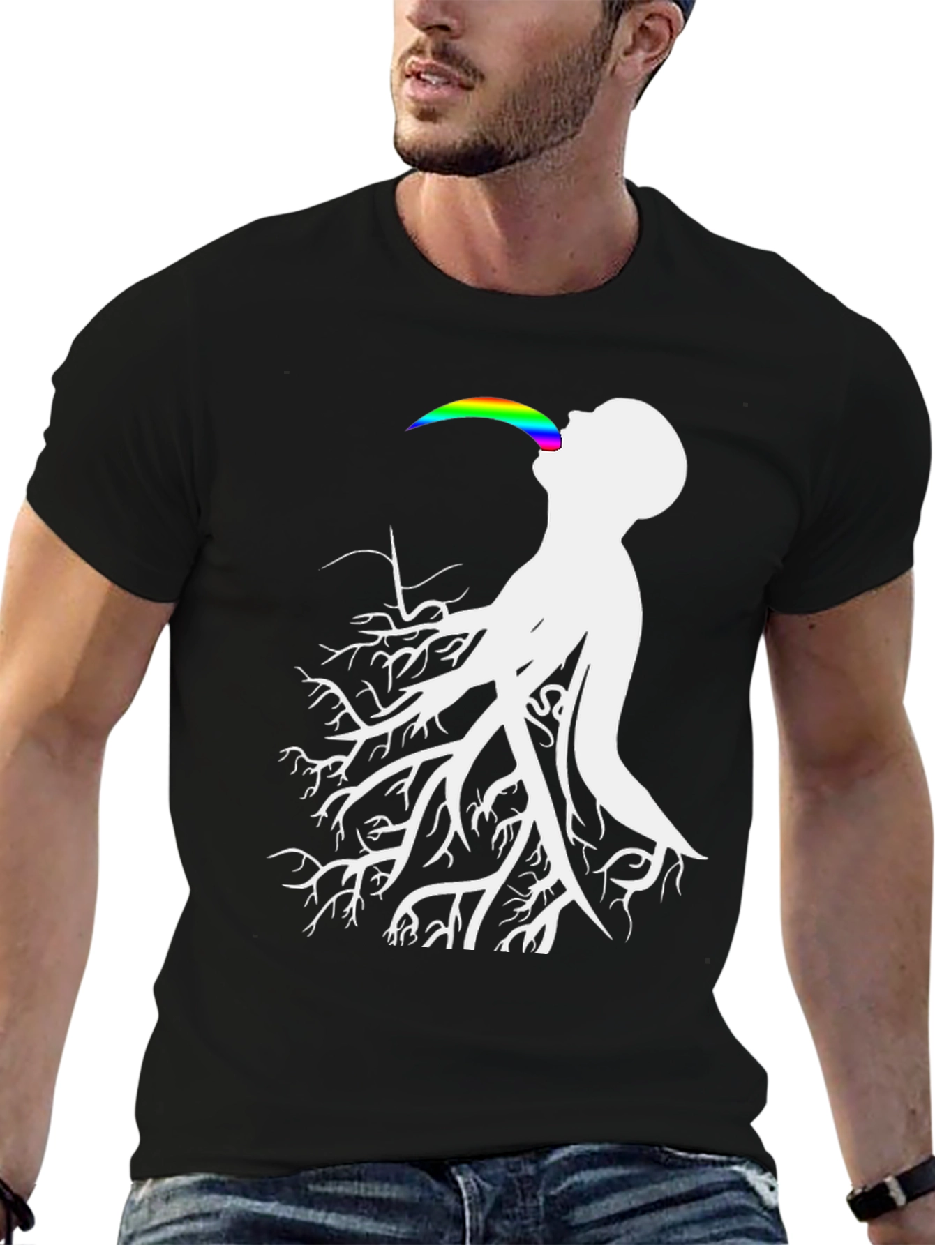 Tree Roots Rainbow Tongue Black T-Shirt