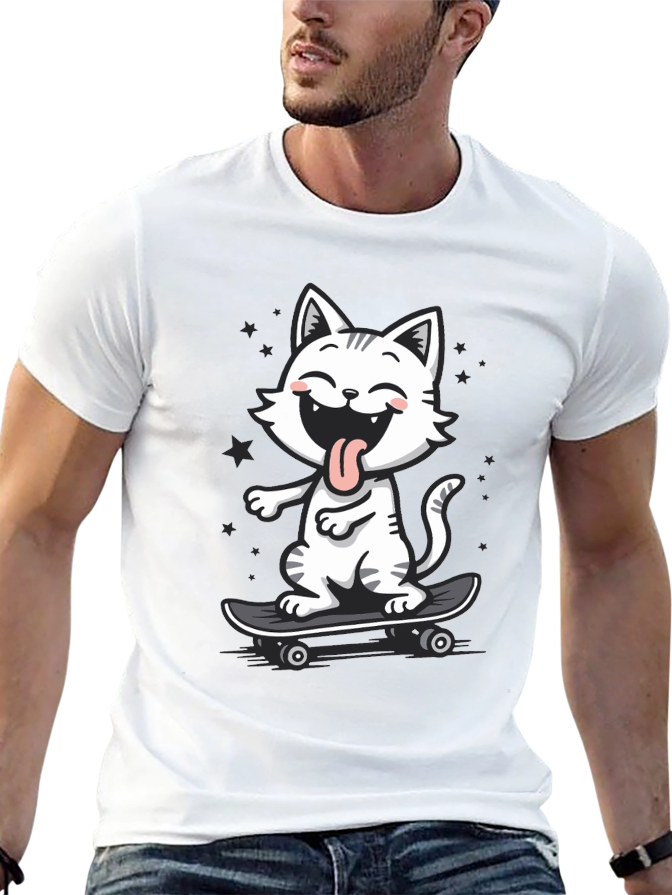 Cool Cat Skateboarder Graphic Tee