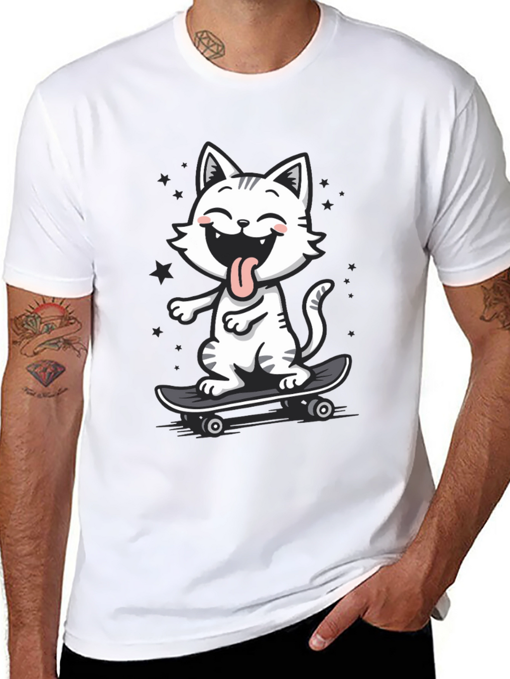 Cool Cat Skateboarder Graphic Tee