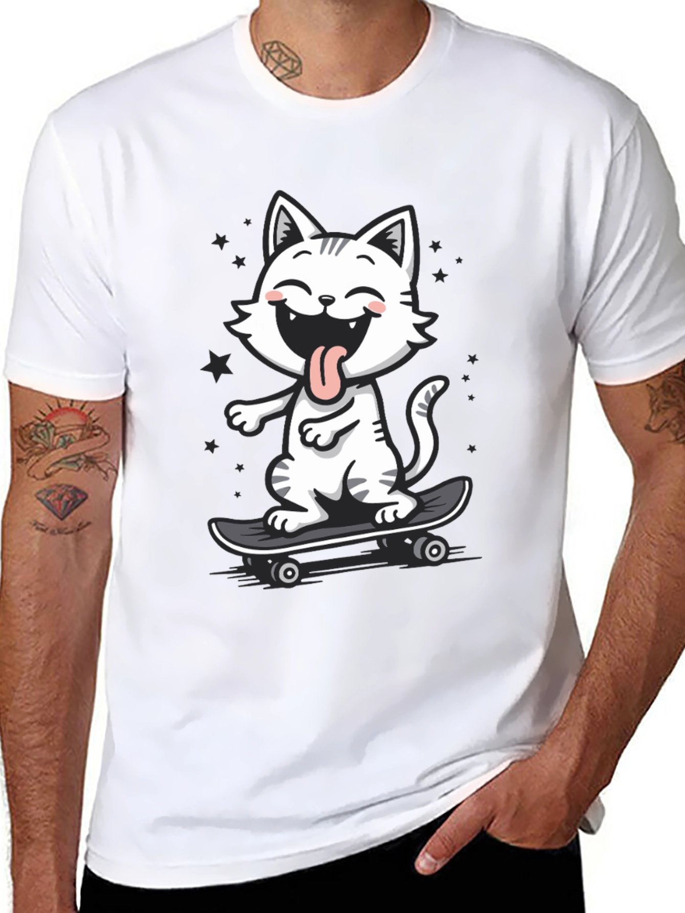 Cool Cat Skateboarder Graphic Tee