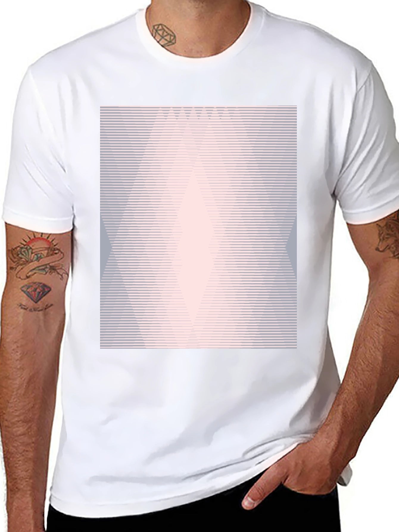 Geometric Line Pattern Black Graphic Tee